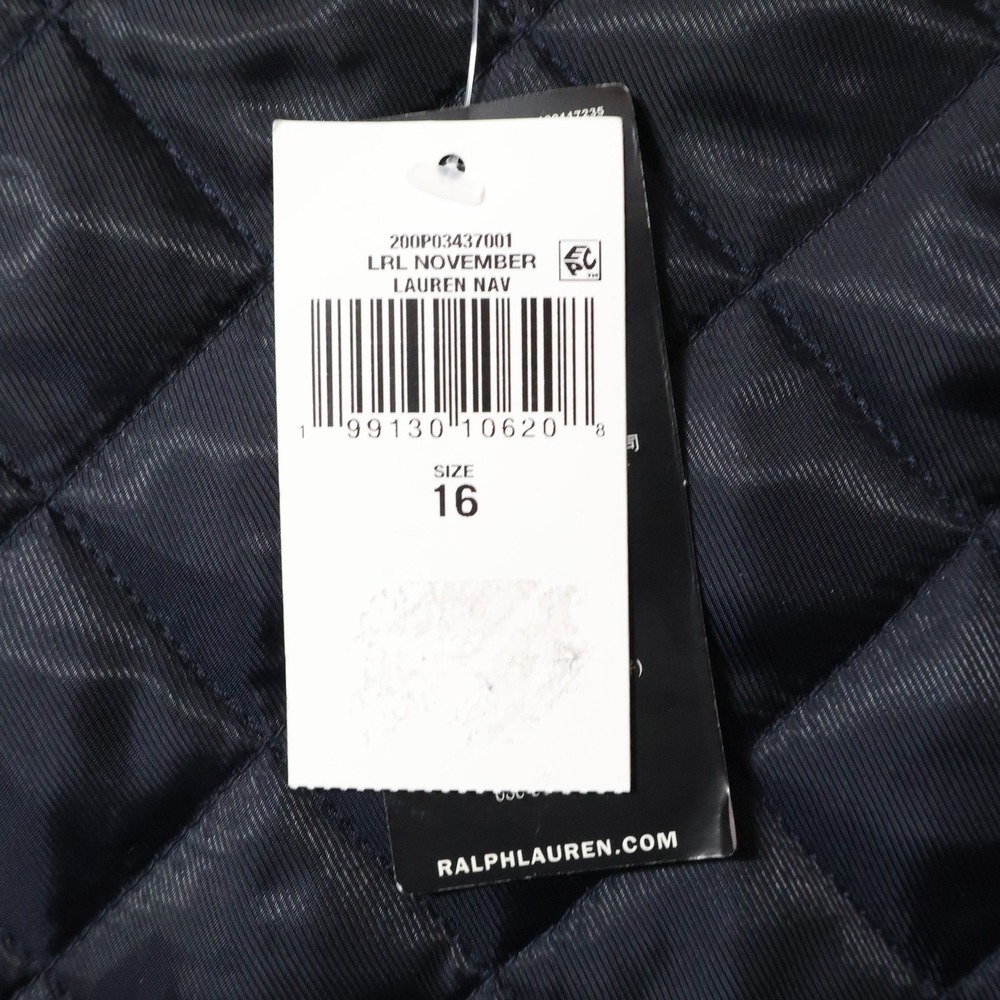 Lauren Ralph Lauren Diamond Quilted Leather Jacket Women 16 Navy Cropped $695NWT - Picture 11 of 14